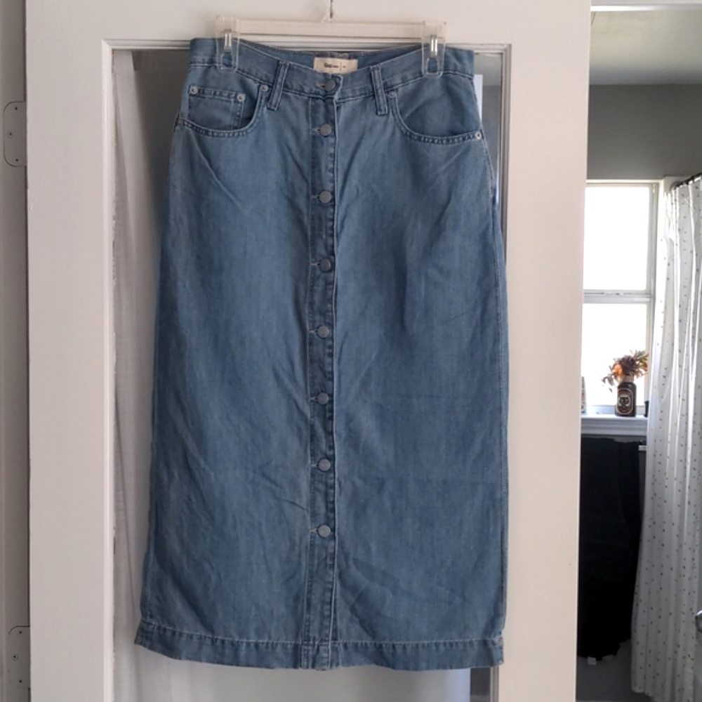 GAP Denim Button Front Midi Skirt